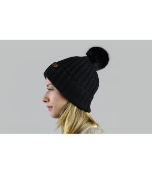 Black fur pom beanie Linda beanie black